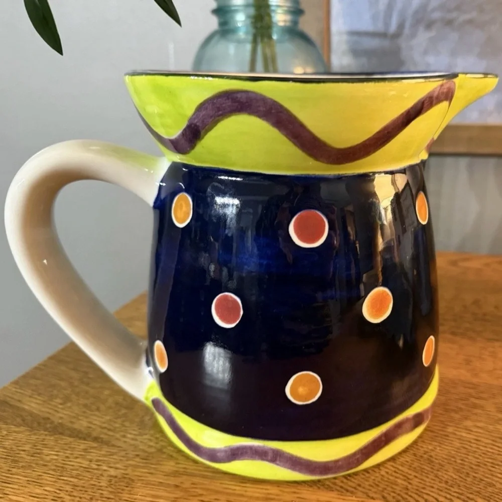 Certified International Lemongrass 1997 Ceramic Pitcher Polka Dot Multicolor